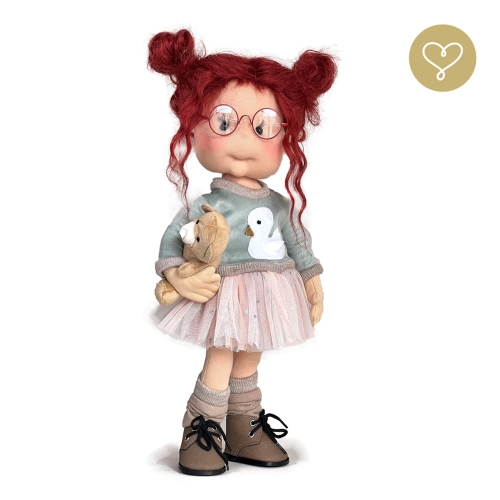 Lalka 38 cm Lullu Dolls Gusia w ubranku, maskotka Misio, 3 warianty wyboru, na zdjęciu wariant 2 ruchomy szkielet
