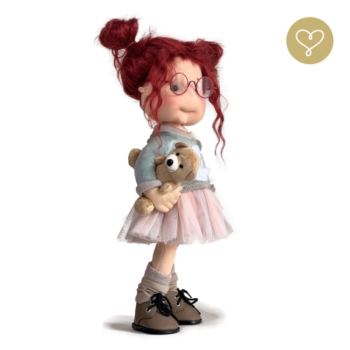 Lalka 38 cm Lullu Dolls Gusia w ubranku, maskotka Misio, 3 warianty wyboru, na zdjęciu wariant 2 ruchomy szkielet