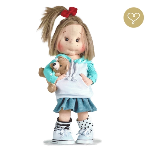 Lalka 38 cm Lullu Dolls Kiki w ubranku, maskotka Misio, 3 warianty wyboru, na zdjęciu wariant 3 kolekcjonerski