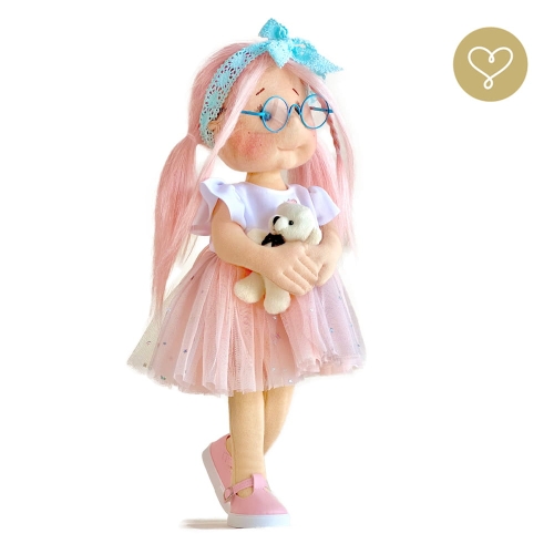 Lalka 38 cm Lullu Dolls Kinia w ubranku, maskotka Misio, 3 warianty wyboru, na zdjęciu wariant 2 ruchomy szkielet