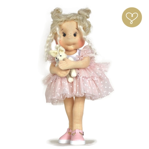 Lalka 38 cm Lullu Dolls Laura w ubranku, maskotka Zajączek, 3 warianty wyboru, na zdjęciu wariant 2 ruchomy szkielet
