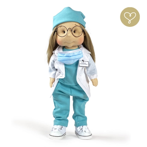 Lalka 38 cm Lullu Dolls Lekarka Agnieszka w stroju lekarskim, 3 warianty wyboru, na zdjęciu wariant 1 podstawowy