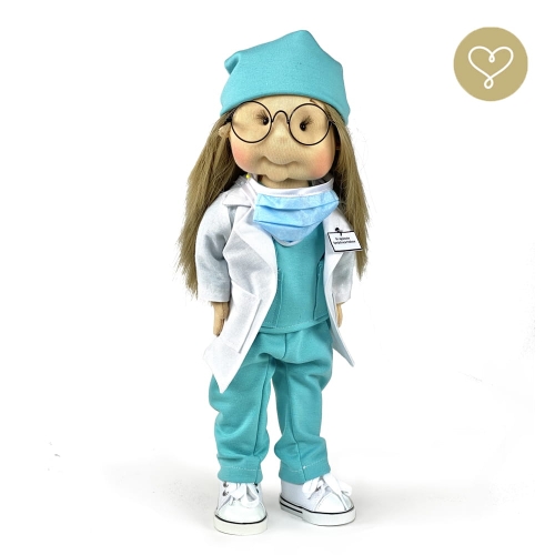 Lalka 38 cm Lullu Dolls Lekarka Agnieszka w stroju lekarskim, 3 warianty wyboru, na zdjęciu wariant 1 podstawowy
