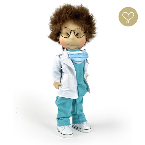 Lalka 38 cm Lullu Dolls Lekarz Andrzej w stroju lekarskim, 3 warianty wyboru, na zdjęciu wariant 1 podstawowy
