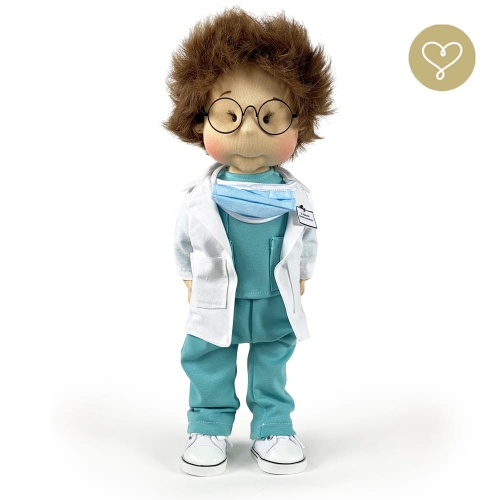 Lalka 38 cm Lullu Dolls Lekarz Andrzej w stroju lekarskim, 3 warianty wyboru, na zdjęciu wariant 1 podstawowy