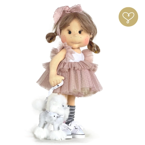 Lalka 38 cm Lullu Dolls Lusia w ubranku, maskotka Piesek, 3 warianty wyboru, na zdjęciu wariant 2 ruchomy szkielet