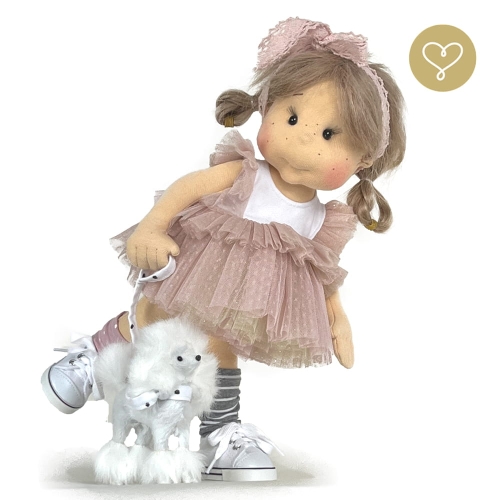 Lalka 38 cm Lullu Dolls Lusia w ubranku, maskotka Piesek, 3 warianty wyboru, na zdjęciu wariant 2 ruchomy szkielet
