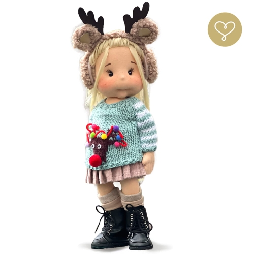 Lalka 38 cm Lullu Dolls Margaretka w ubranku z nausznikami, 3 warianty wyboru, na zdjęciu wariant 2 ruchomy szkielet
