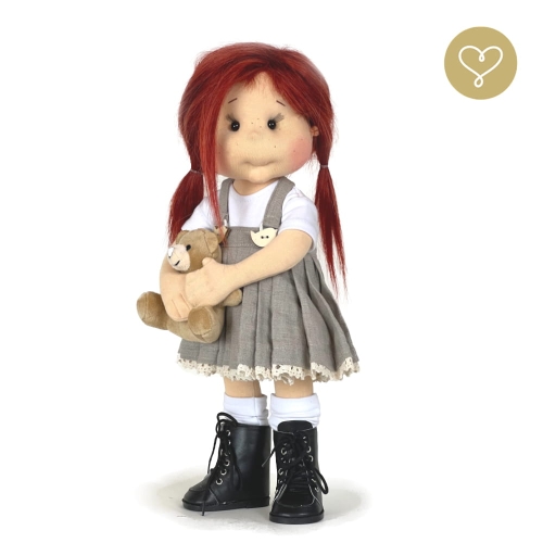 Lalka 38 cm Lullu Dolls Mary Ann w ubranku, maskotka Misio, 3 warianty wyboru, na zdjęciu wariant 2 ruchomy szkielet