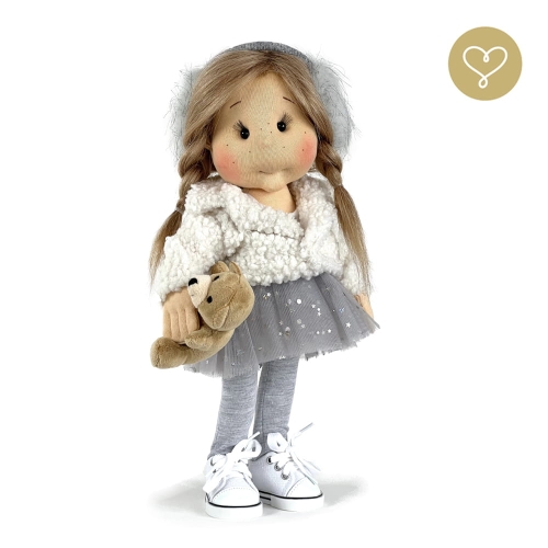 Lalka 38 cm Lullu Dolls Mika w ubranku, maskotka Misio, 3 warianty wyboru, na zdjęciu wariant 2 ruchomy szkielet