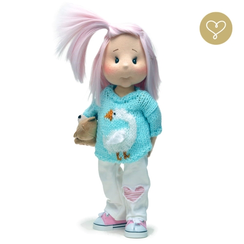 Lalka 38 cm Lullu Dolls Rózia w ubranku, maskotka Misio, 3 warianty wyboru, na zdjęciu wariant 2 ruchomy szkielet