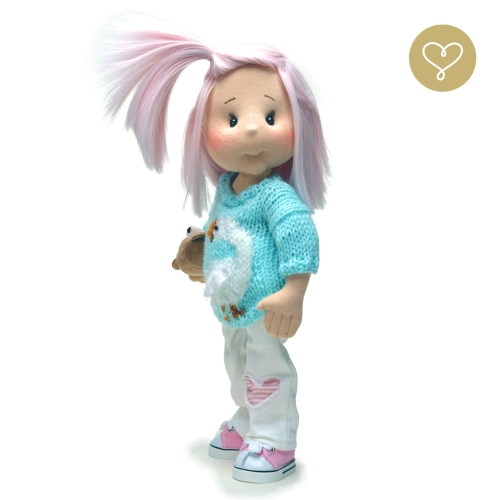 Lalka 38 cm Lullu Dolls Rózia w ubranku, maskotka Misio, 3 warianty wyboru, na zdjęciu wariant 2 ruchomy szkielet