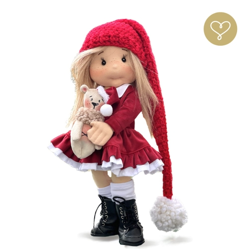 Lalka 38 cm Lullu Dolls Saintie w ubranku, maskotka Niedżwiadek, 3 warianty wyboru, na zdjęciu wariant 2 ruchomy szkielet
