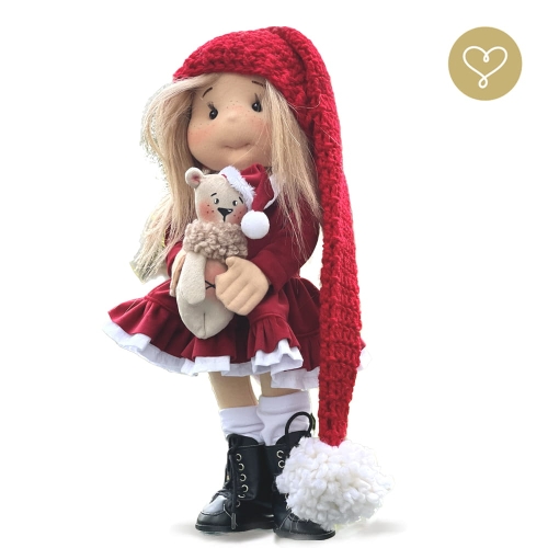 Lalka 38 cm Lullu Dolls Saintie w ubranku, maskotka Niedżwiadek, 3 warianty wyboru, na zdjęciu wariant 2 ruchomy szkielet
