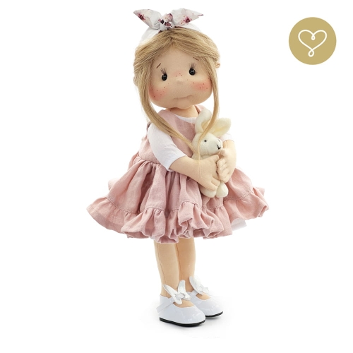 Lalka 38 cm Lullu Dolls Ula w ubranku,  maskotka Zajączek, 3 warianty wyboru, na zdjęciu wariant 2 ruchomy szkielet