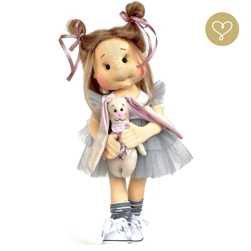 Lalka 38 cm Lullu Dolls Vicky Lou w ubranku,  maskotka Zajączek, 3 warianty wyboru, na zdjęciu wariant 2 ruchomy szkielet
