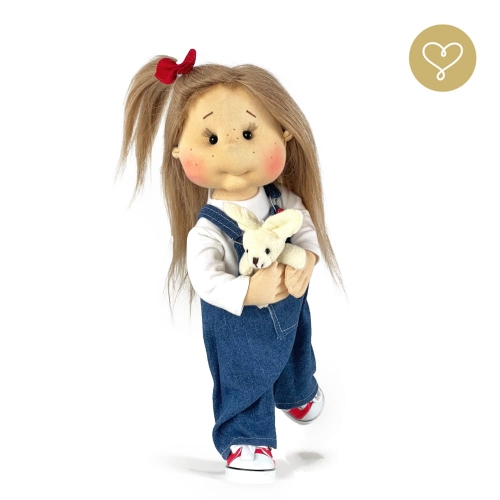 Lalka 38 cm Lullu Dolls Weronika w ubranku,  maskotka Zajączek, 3 warianty wyboru, na zdjęciu wariant 2 ruchomy szkielet