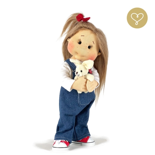 Lalka 38 cm Lullu Dolls Weronika w ubranku,  maskotka Zajączek, 3 warianty wyboru, na zdjęciu wariant 2 ruchomy szkielet