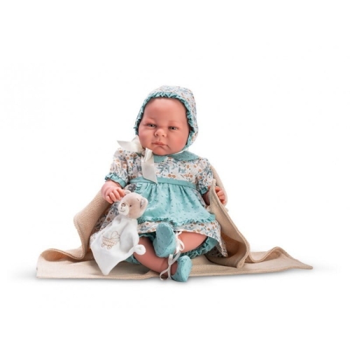 Lalka Hiszpańska 46 cm ASI 0467500 Reborn Isabella, bobas bez włosów, miękki brzuszek, zabawka przytulanka, kocyk
