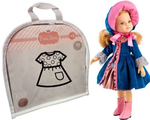 Oryginalne ubranko Paola Reina dla lalki 32 cm Amigas 54548, wiązany kapelusz, sukienka, płaszczyk, majteczki