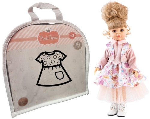 Oryginalne ubranko Paola Reina dla lalki 32 cm Amigas 54547, kolorowa sukienka, żakiecik, majteczki