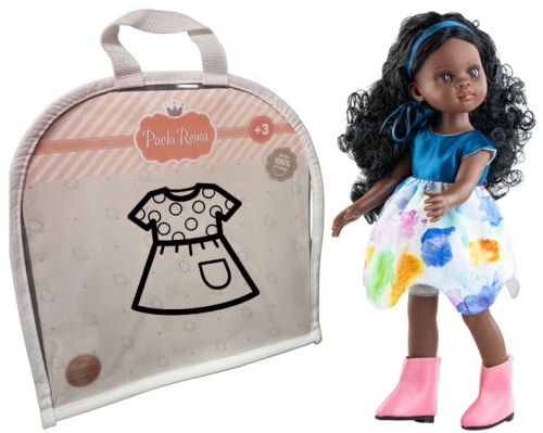 Oryginalne ubranko Paola Reina dla lalki 32 cm Amigas 54664, kolorowa sukienka, wstążka opaska do włosów, majteczki