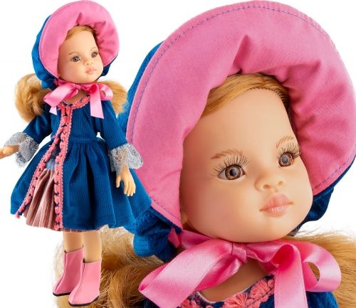 Oryginalne ubranko Paola Reina dla lalki 32 cm Amigas 54548, wiązany kapelusz, sukienka, płaszczyk, majteczki