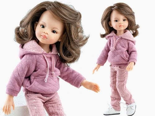 Oryginalne ubranko Paola Reina dla lalki 32 cm Amigas 54850, bluza z kapturem, spodnie, kolor pudrowy róż