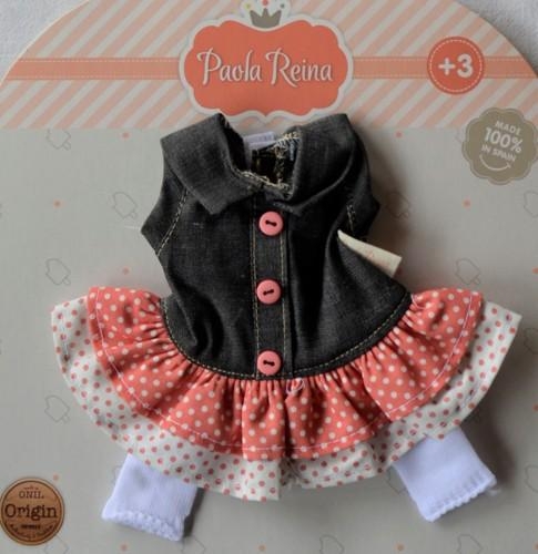Oryginalne ubranko Paola Reina dla lalki 32 cm Amigas 54859, sukienka / tunika, białe legginsy