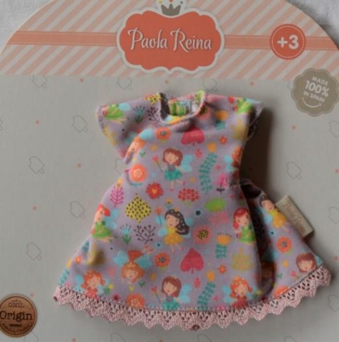 Oryginalne ubranko Paola Reina dla lalki 32 cm Amigas 54530, kolorowa sukienka, rajstopki w paseczki