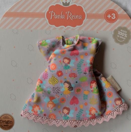 Oryginalne ubranko Paola Reina dla lalki 32 cm Amigas 54530, kolorowa sukienka, rajstopki w paseczki