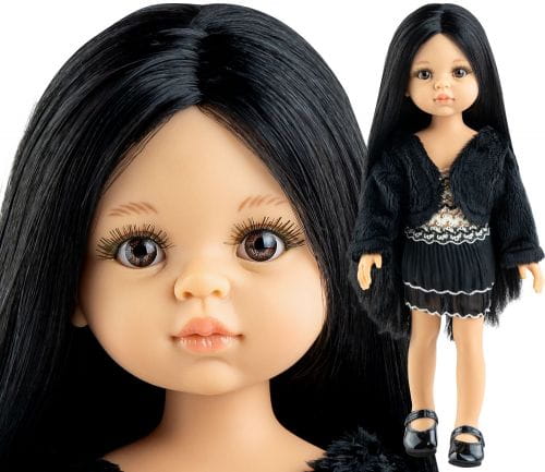 Oryginalne ubranko Paola Reina dla lalki 32 cm Amigas 54665, czarno-biała sukienka, czarne bolerko, majteczki