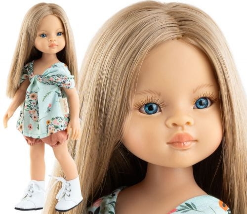 Oryginalne ubranko Paola Reina dla lalki 32 cm Amigas 54668, błękitna tunika w kwiatuszki, bloomersy