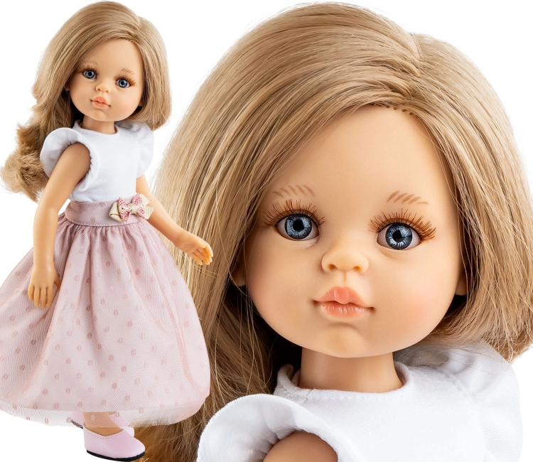 Lalka Hiszpańska 32 cm Paola Reina Amigas 04677 Ana, klasyczna, cała z winylu, niebieskie oczy, blond włosy, bluzeczka, długa spódnica, buciki