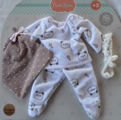 Oryginalne ubranko Paola Reina dla lalki 32 cm Bobas Minipikolina 55121, bluzeczka, półśpiochy, opaska na głowę, mała chusteczka