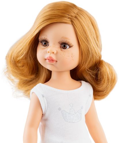 Lalka Hiszpańska 32 cm Paola Reina Amigas 13224 Noemi, klasyczna, cała z winylu, w piżamce, złotoblond włosy, brązowe oczy, piegi na buzi