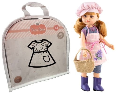 Oryginalne ubranko Paola Reina dla lalki 32 cm Amigas 54701, strój ogrodniczki: czapka, bluzka, spodnie ogrodniczki, fartuch, torba