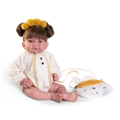 Lalka Hiszpańska 42 cm Antonio Juan 33366 Nica, bobas miękki brzuszek, ciemne włosy związane w kucyki, rzęsy, w ubranku, torebka Króliczek dla dziewczynki
