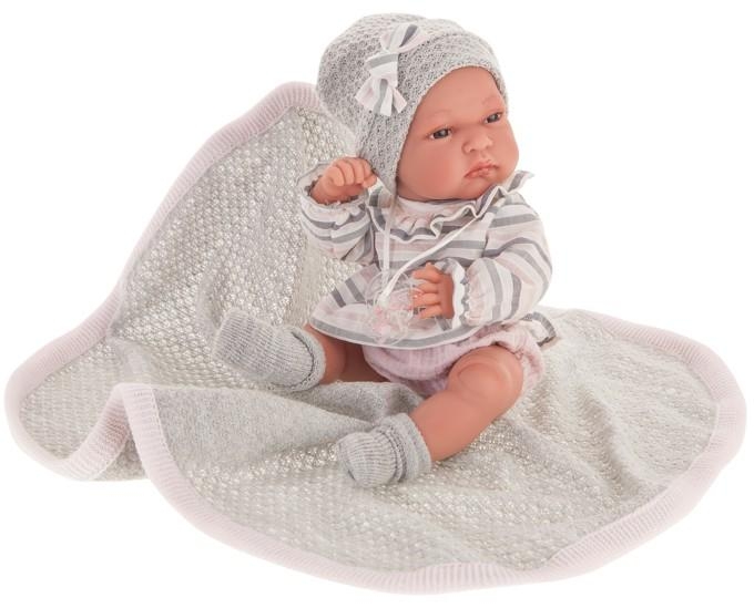 Lalka Hiszpańska 33 cm Antonio Juan 60029 Baby Toneta, bobas cały z winylu, dziewczynka, ubranko, smoczek, dwustronny kocyk