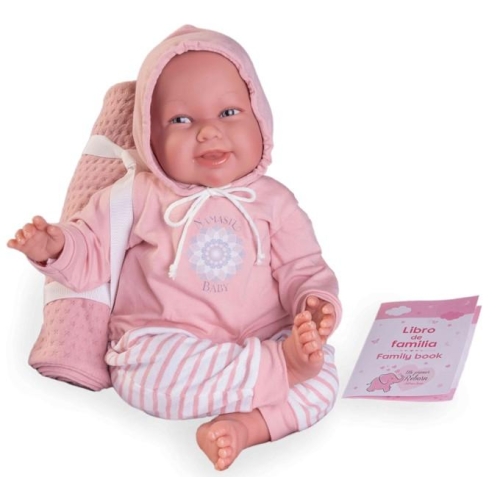Lalka Hiszpańska 52 cm Antonio Juan 81380 Reborn Martina, bobas miękki brzuszek, bez włosów, rzęsy, waga i dopracowanie szczegółów upodabnia do prawdziwego dziecka, w ubranku, kocyk