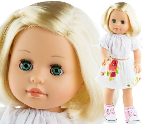 Lalka Hiszpańska 42 cm Paola Reina Soy Tu 06112 Agatha, klasyczna, cała z winylu, jasnoblond włosy, zamyka oczy, w ubranku
