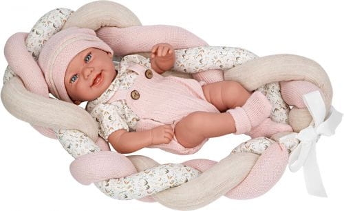 Lalka Hiszpańska 42 cm Arias 65373 cała z winylu, bobas dziewczynka, w ubranku, smoczek, poduszka kokon