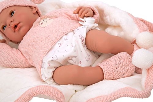 Lalka Hiszpańska 40 cm Arias 60754 bobas miękki brzuszek, wydaje 14 różnych dźwięków, w ubranku, smoczek, kocyk