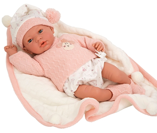 Lalka Hiszpańska 40 cm Arias 60754 bobas miękki brzuszek, wydaje 14 różnych dźwięków, w ubranku, smoczek, kocyk