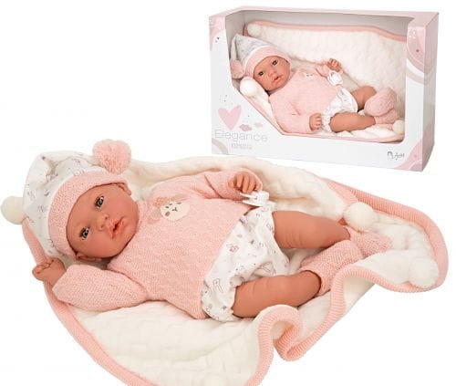 Lalka Hiszpańska 40 cm Arias 60754 bobas miękki brzuszek, wydaje 14 różnych dźwięków, w ubranku, smoczek, kocyk