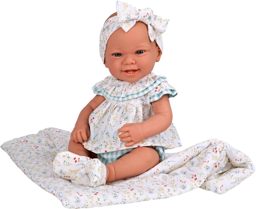 Lalka Hiszpańska 42 cm Arias 65365 cała z winylu, bobas bez włosów dziewczynka, w ubranku, kocyk, smoczek
