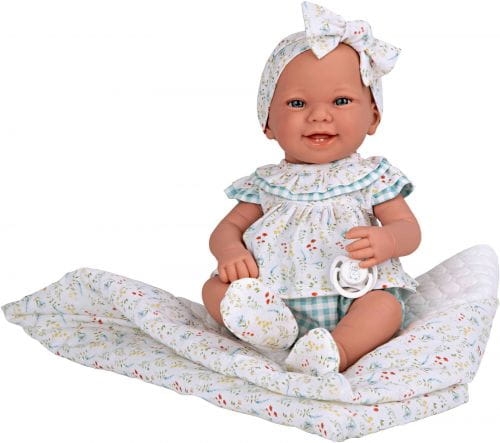 Lalka Hiszpańska 42 cm Arias 65365 cała z winylu, bobas bez włosów dziewczynka, w ubranku, kocyk, smoczek
