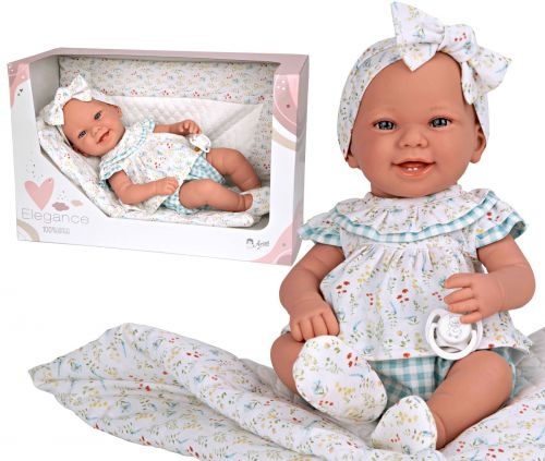 Lalka Hiszpańska 42 cm Arias 65365 cała z winylu, bobas bez włosów dziewczynka, w ubranku, kocyk, smoczek