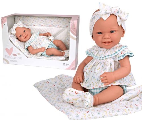 Lalka Hiszpańska 42 cm Arias 65365 cała z winylu, bobas bez włosów dziewczynka, w ubranku, kocyk, smoczek