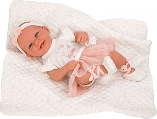 Lalka Hiszpańska 42 cm Arias 65344 cała z winylu, bobas bez włosów dziewczynka, w ubranku, kocyk, smoczek